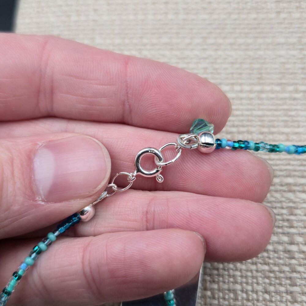 20 Inch Sterling Silver Blue Beaded Hope Pendant Necklace B930 - Picture 4 of 6
